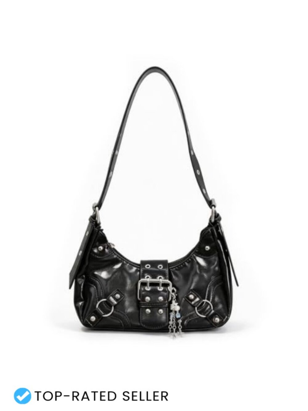 Studded Faux Leather Shoulder Bag Y2K Punk Gothic Hobo Purse Adjustable Strap